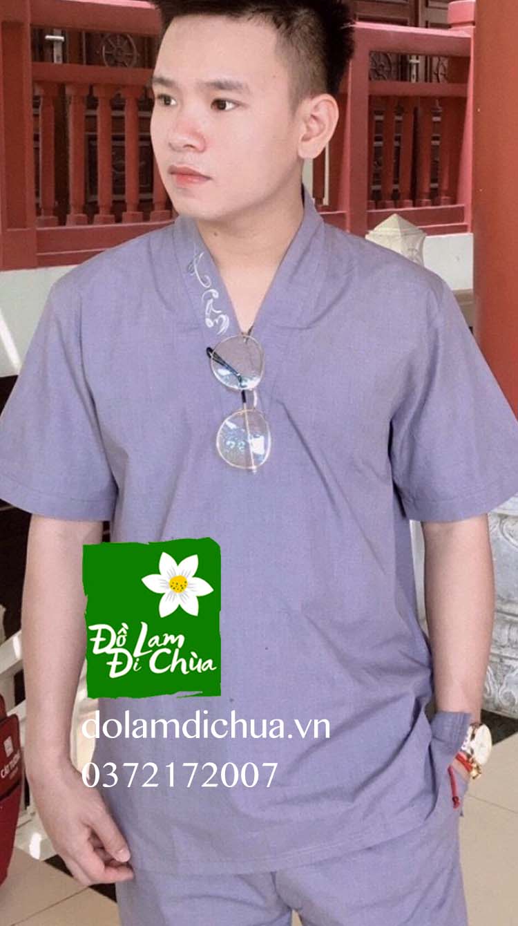 Đồ Lam Đi Chùa Nam Thêu Tâm Tici Màu Lam