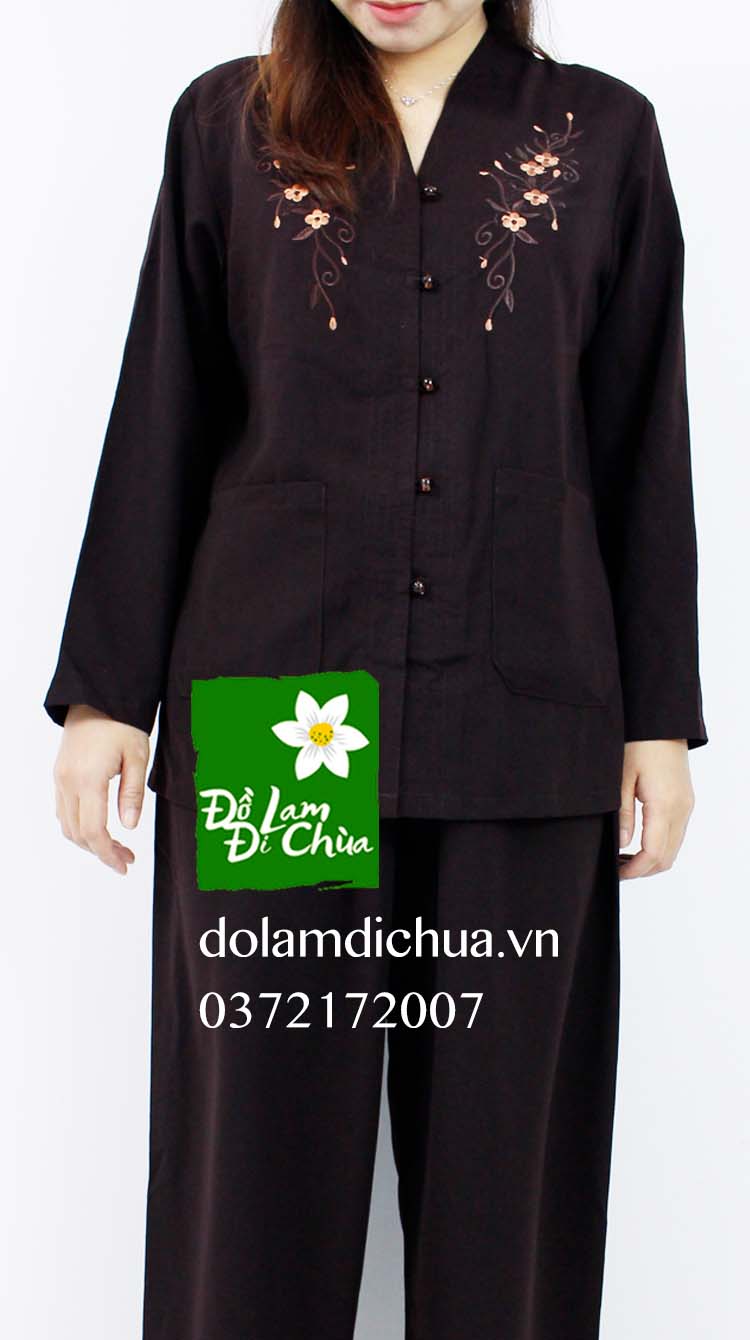 do_lam_di_chua_tim_vien_silk_theu_hoa_mau_nau_1 Đồ Lam Đi Chùa Tim Viền Silk Thêu Hoa Màu Nâu