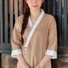 Đồ lam đi chùa nữ màu kem