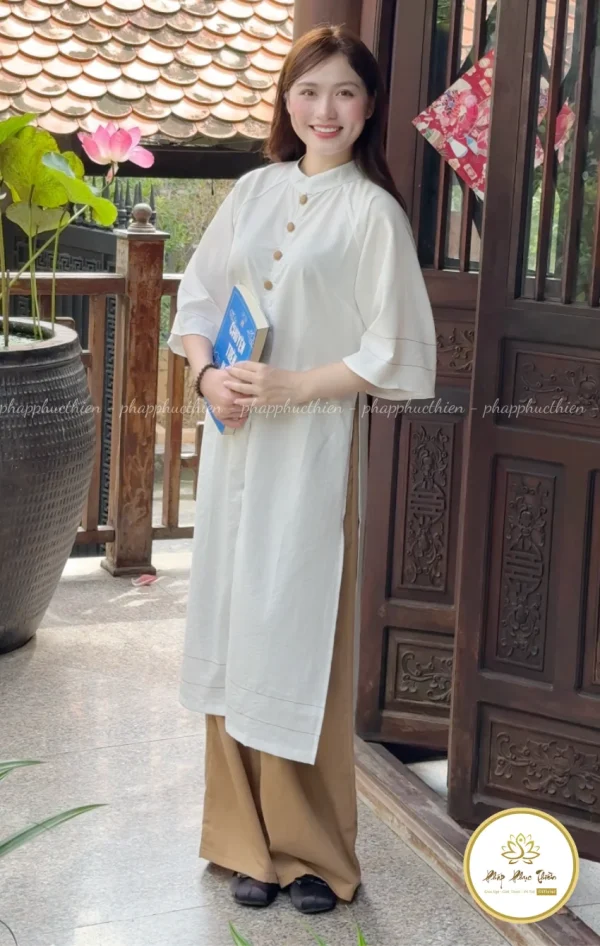 Đồ Lam Áo Dài Cách Tân Nút Kem