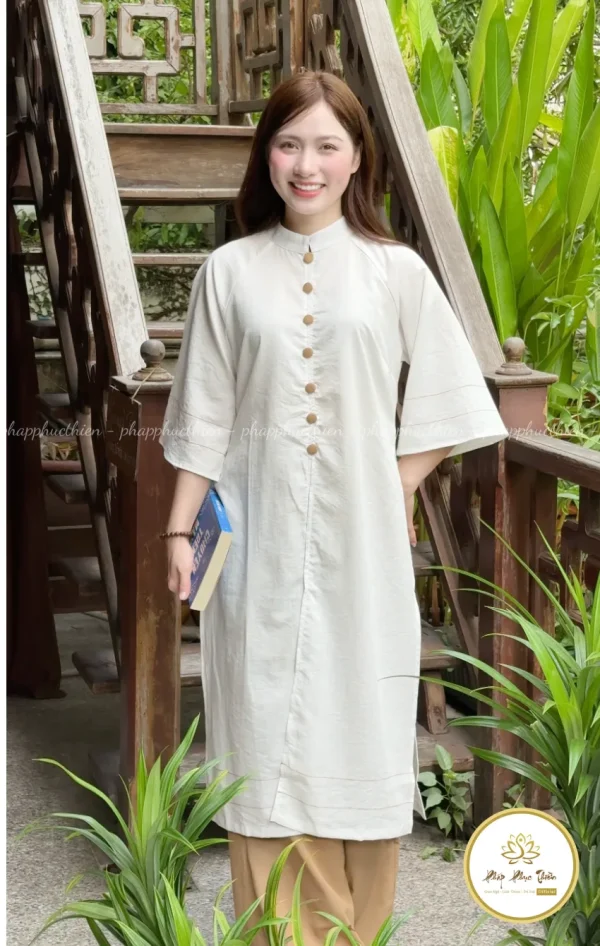 Đồ Lam Áo Dài Cách Tân Nút Kem