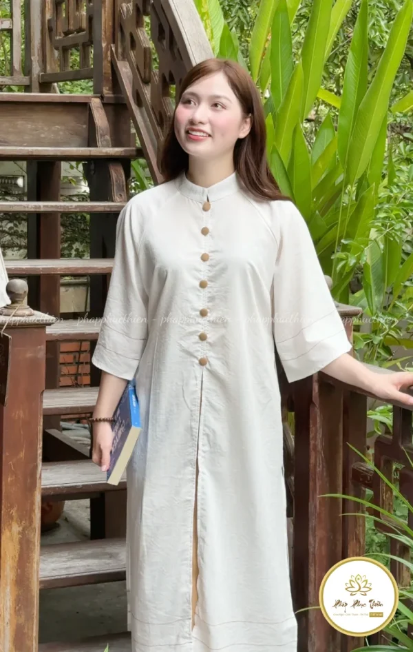 Đồ Lam Áo Dài Cách Tân Nút Kem
