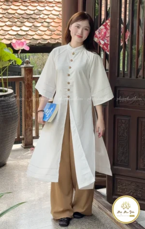Đồ Lam Áo Dài Cách Tân Nút Kem