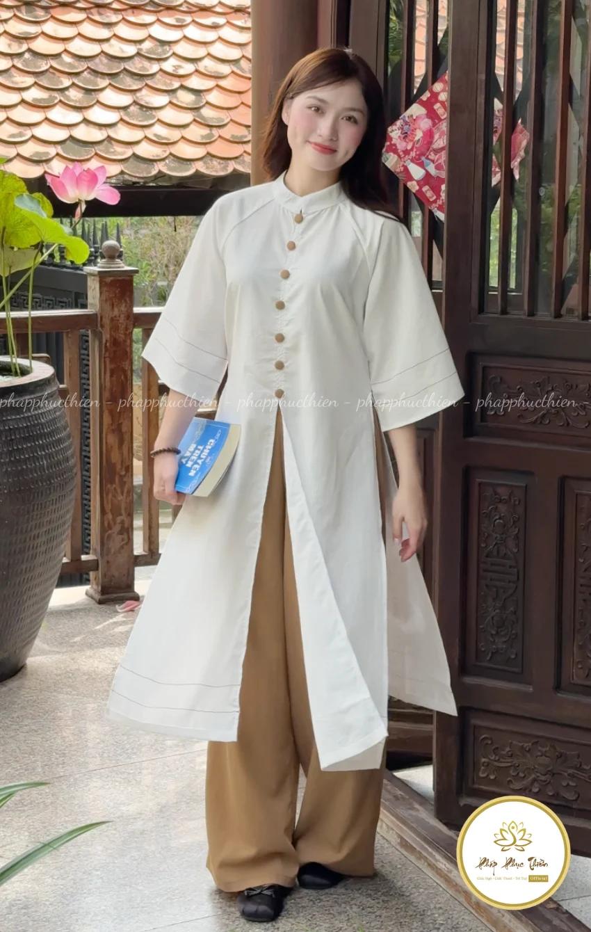 Đồ Lam Áo Dài Cách Tân Nút Kem