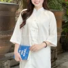 Đồ Lam Cổ Tàu Tà Dài Màu Trắng