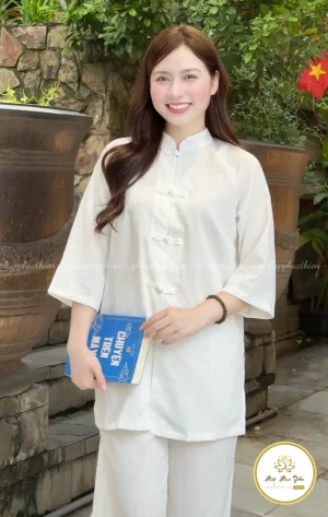 Đồ Lam Cổ Tàu Tà Dài Màu Trắng