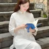 Đồ Lam Cổ Tàu Tà Dài Màu Trắng