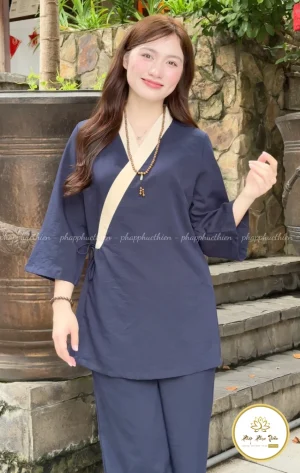 Đồ Lam Nhật Nữ Vạt Xéo Màu Xanh Coban