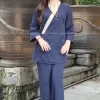 Đồ Lam Nhật Nữ Vạt Xéo Màu Xanh Coban