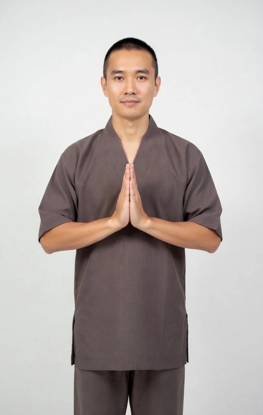 pháp phục linen ấn màu nâu