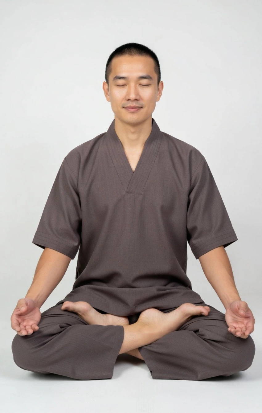 pháp phục linen ấn màu nâu