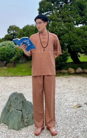 Đồ lam nam cao cấp 3 nút vải linen ấn