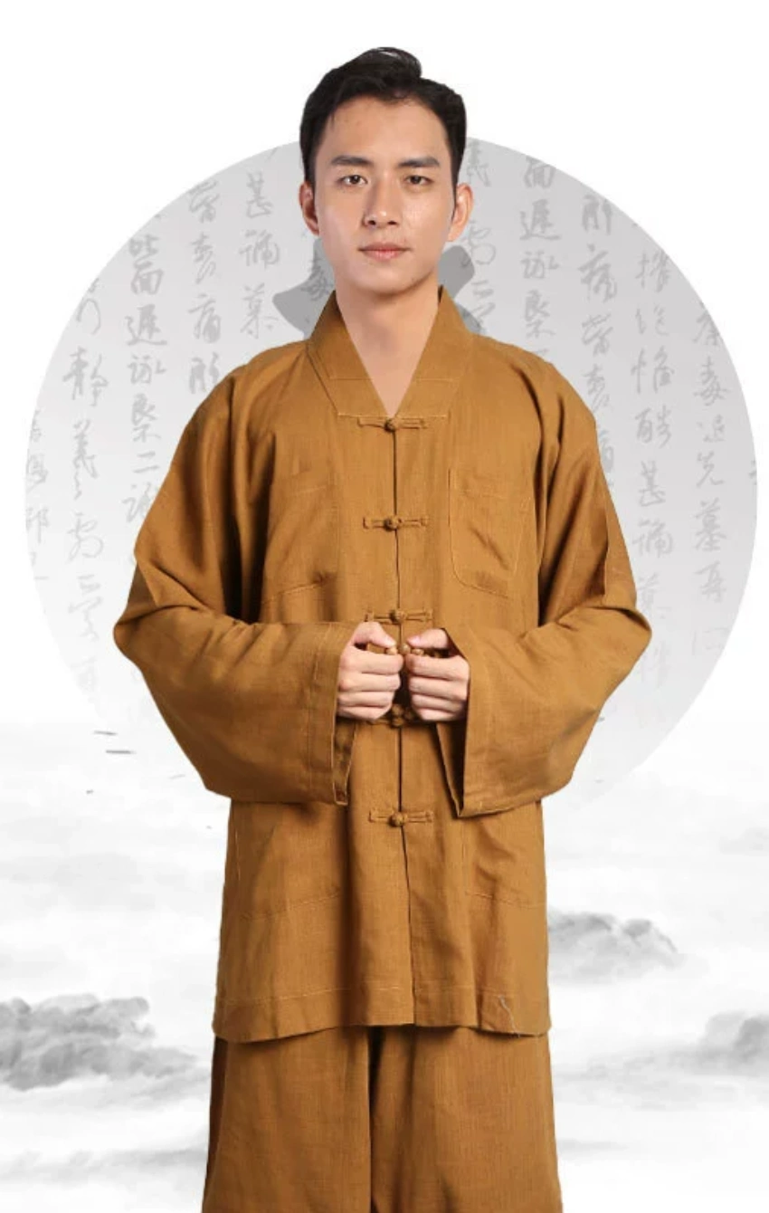 do-lam-la-han-cao-cap-9 - Đồ Lam Đi Chùa Giá Sỉ Đồ Lam La Hán Cotton Lụa Cao Cấp Màu Nâu